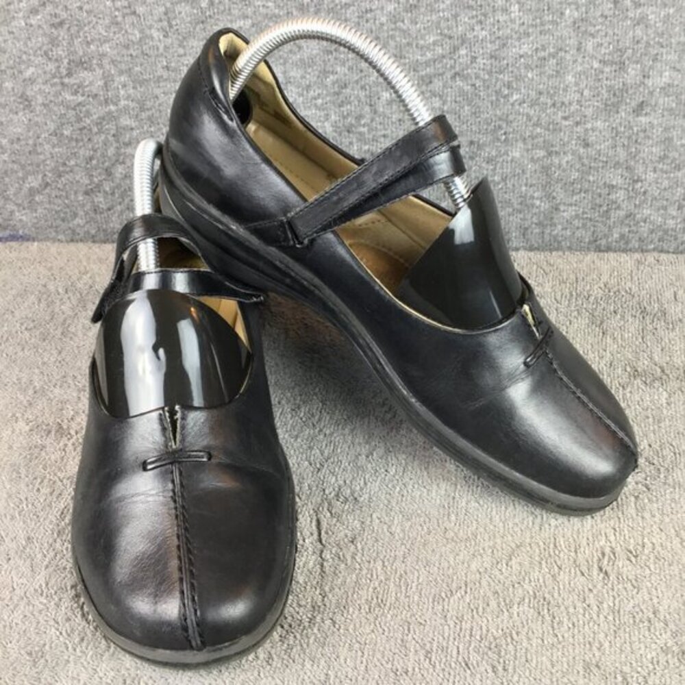 Earth‎ Spirit Black Leather Mary Janes Sz 11 Hook Loop Strap